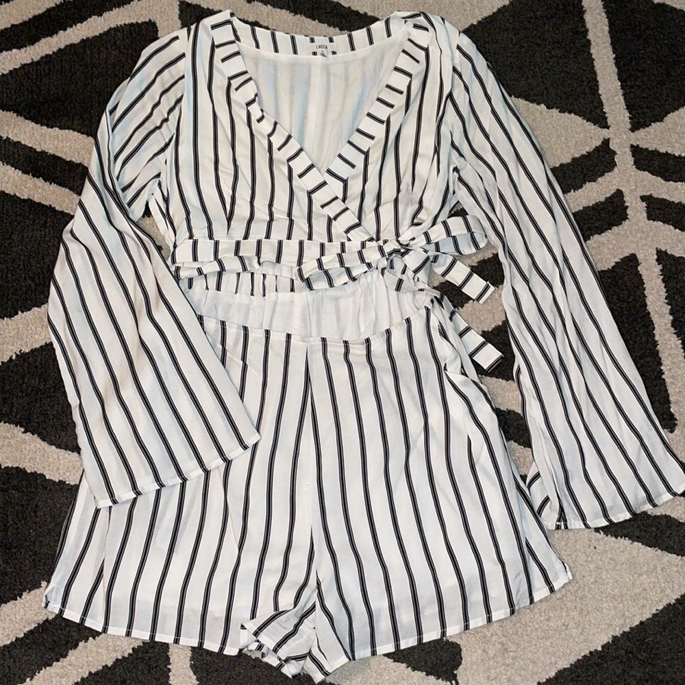 LUCCA Striped Long Sleeve Romper